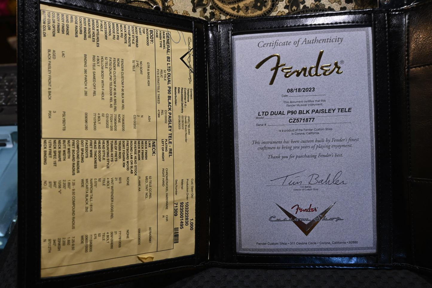 Fender Custom Shop LTD Dual P-90 Telecaster Relic 2023 - Aged Black Paisley Guitar #1877 - Danville Music
