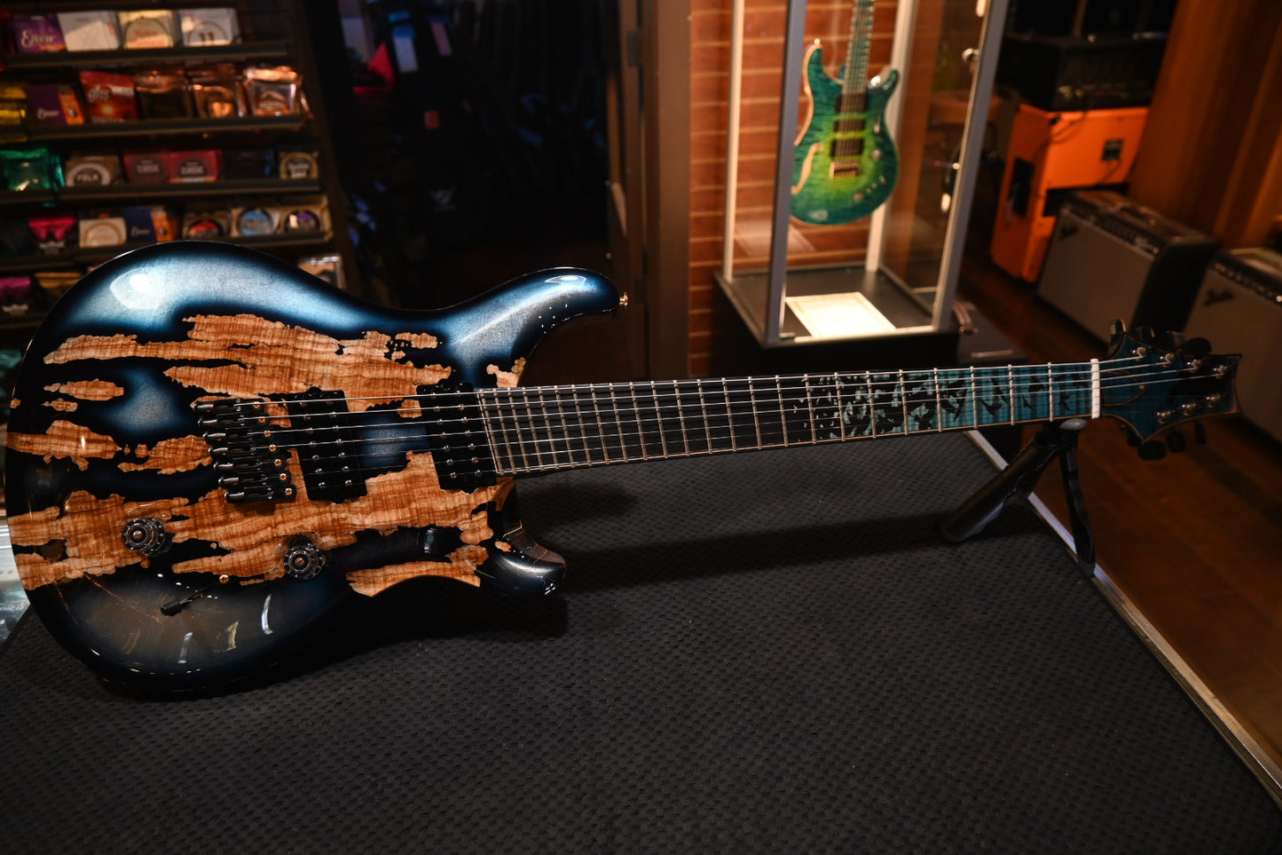 PRS Private Stock Custom 24 7-String Multi-Scale Spalted Maple - Sub Zero Silver Leaf Guitar #9970 - Danville Music