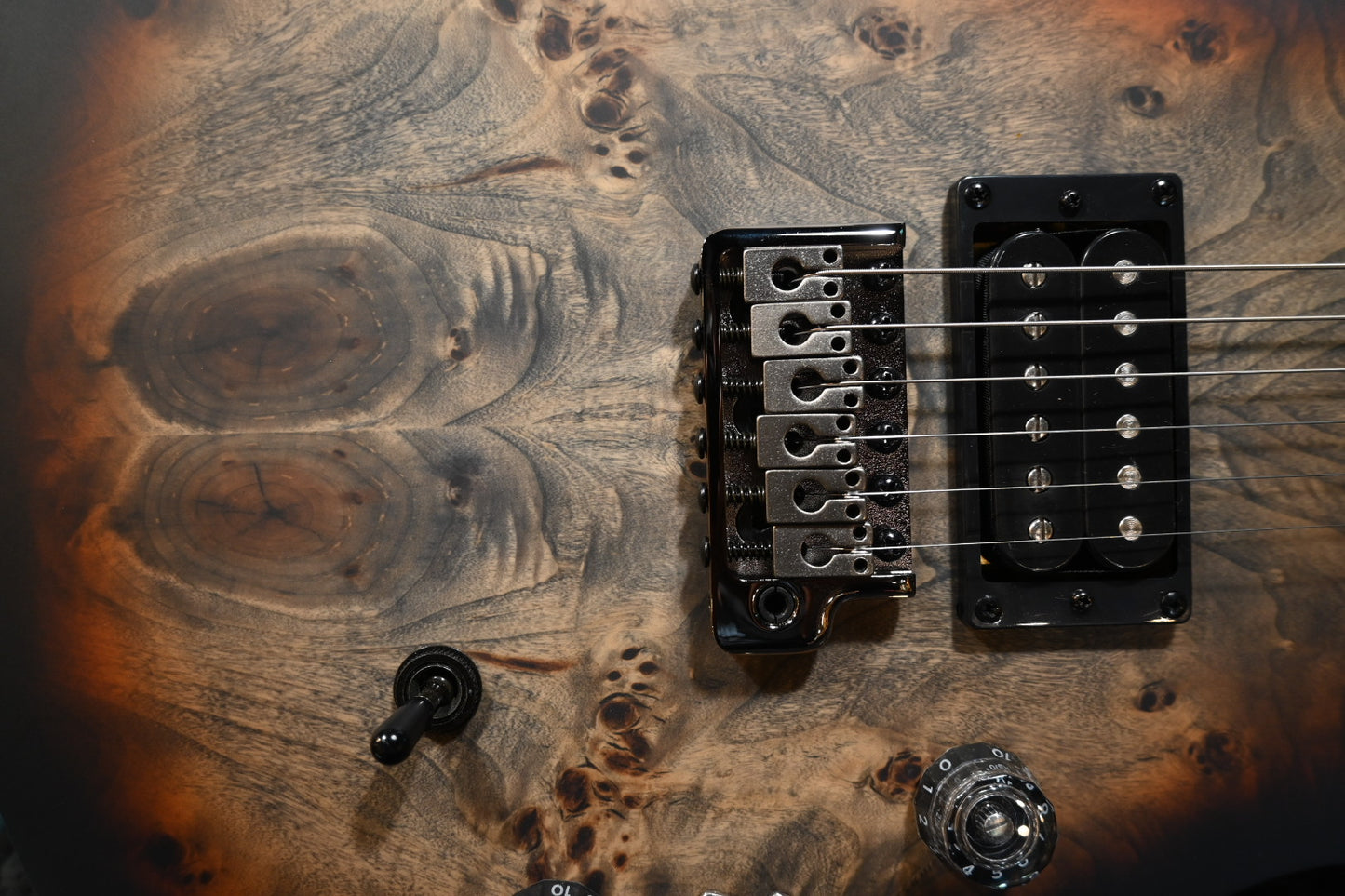 PRS SE “Exotic” Custom 24-08 Poplar Burl Limited Edition - Charcoal Cherry Midnight Burst Guitar #7015 - Danville Music