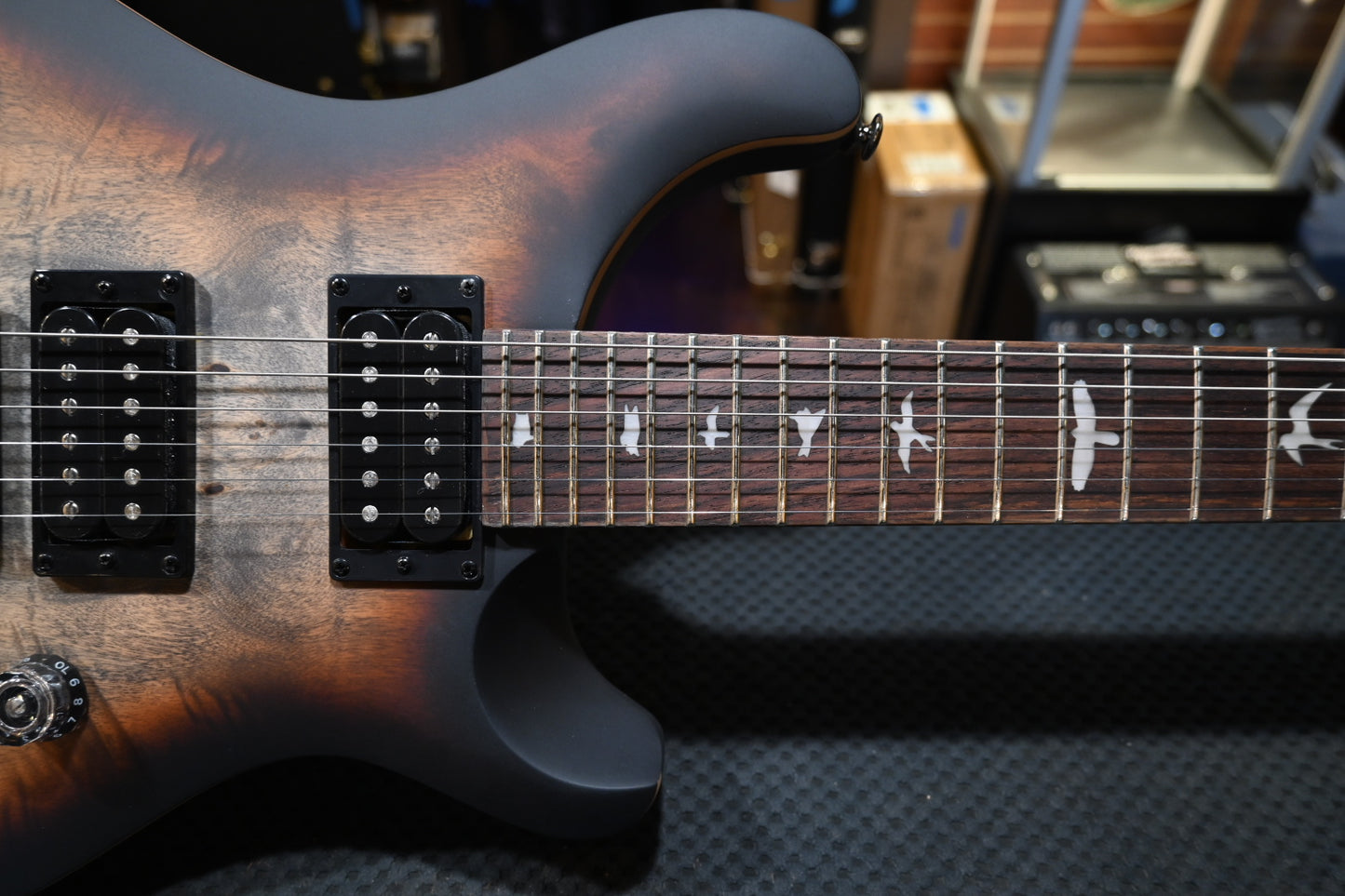PRS SE “Exotic” Custom 24-08 Poplar Burl Limited Edition - Charcoal Cherry Midnight Burst Guitar #7724 - Danville Music