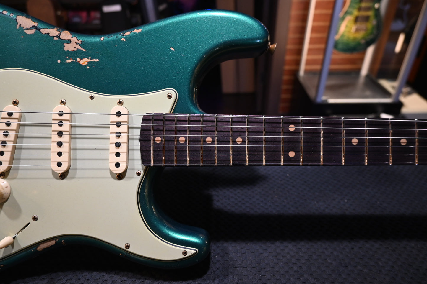 Fender Custom Shop Vintage Custom 1969 Stratocaster Heavy Relic - British Racing Green over 3-Color Sunburst Guitar #4818 - Danville Music