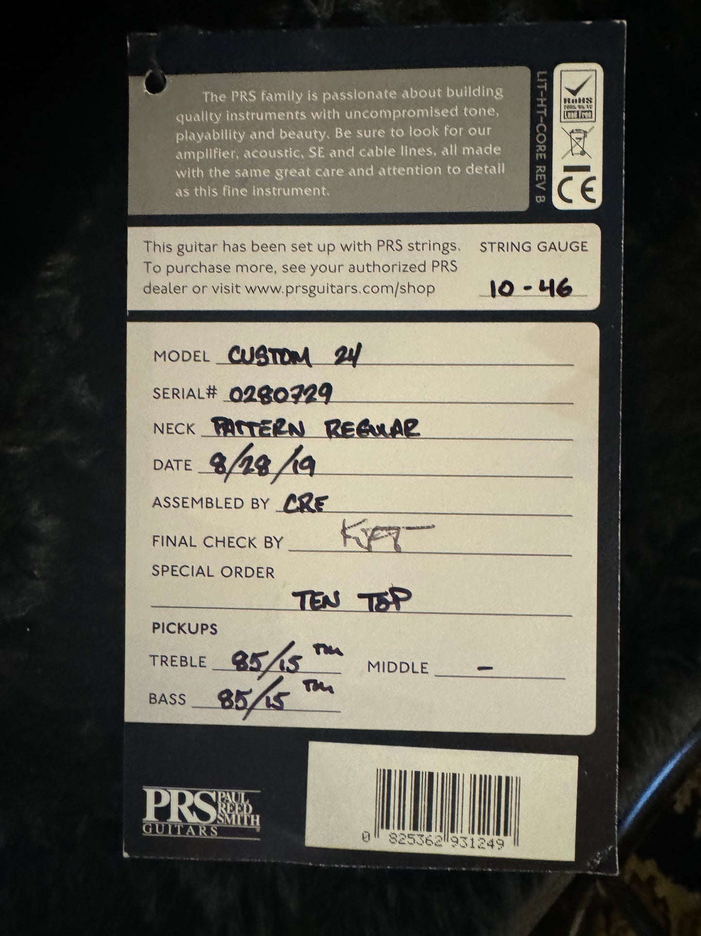 PRS Custom 24 10-Top 2019 - Tri-Color Burst Guitar #0729 - Danville Music