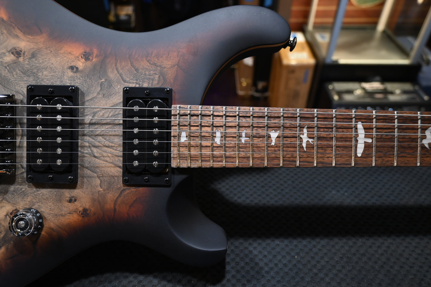 PRS SE “Exotic” Custom 24-08 Poplar Burl Limited Edition - Charcoal Cherry Midnight Burst Guitar #7015 - Danville Music