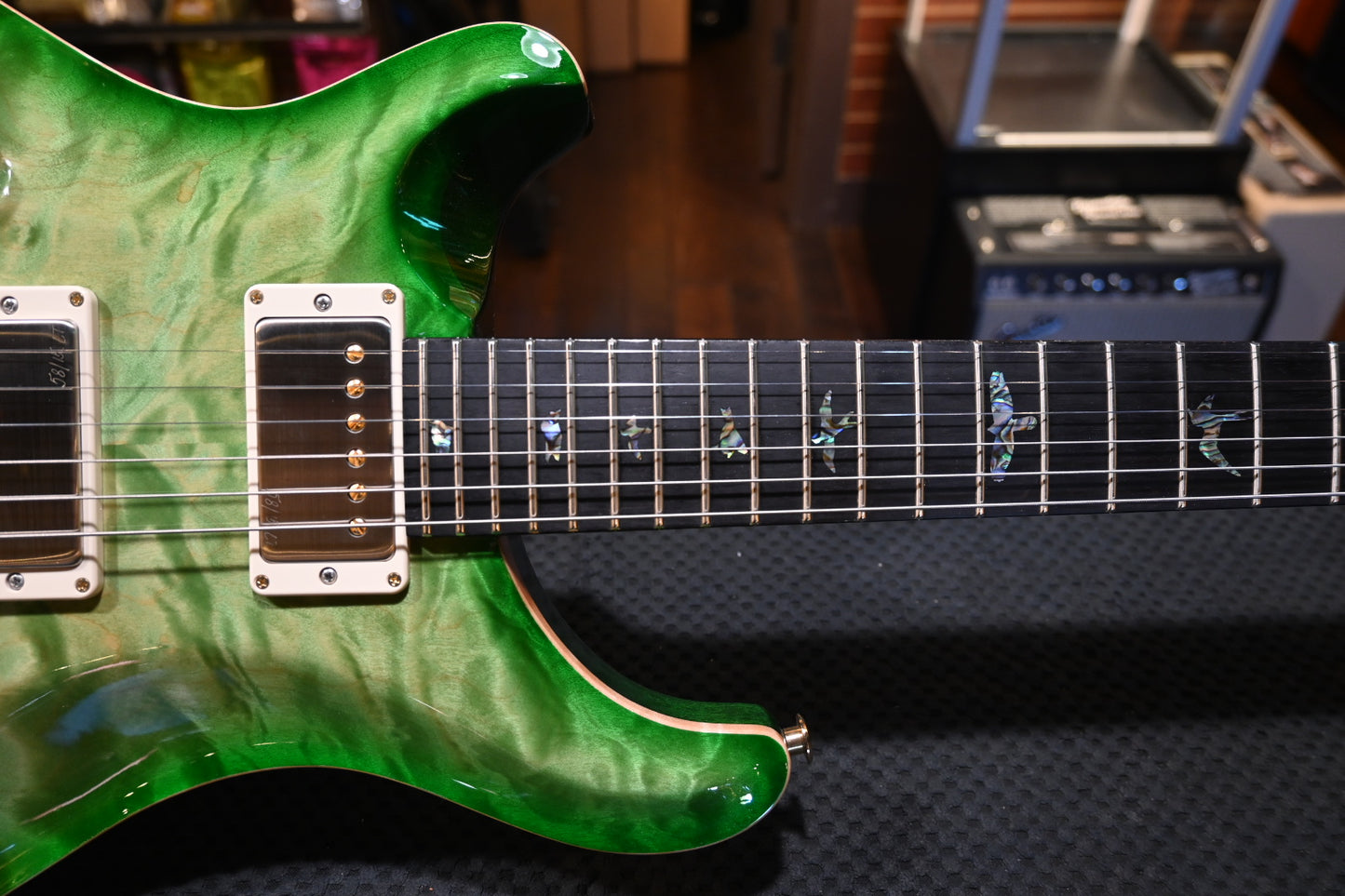 PRS Custom 24 Lefty 10-Top Quilt - Trampas Green Fade Guitar #9333 - Danville Music