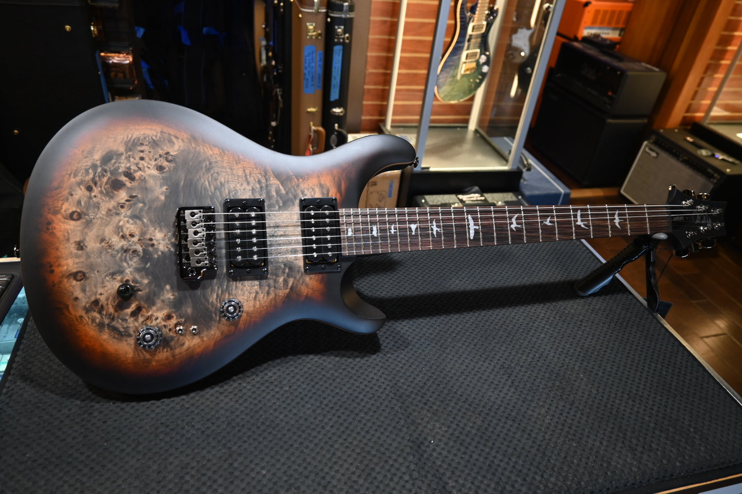 PRS SE “Exotic” Custom 24-08 Poplar Burl Limited Edition - Charcoal Cherry Midnight Burst Guitar #0554 - Danville Music