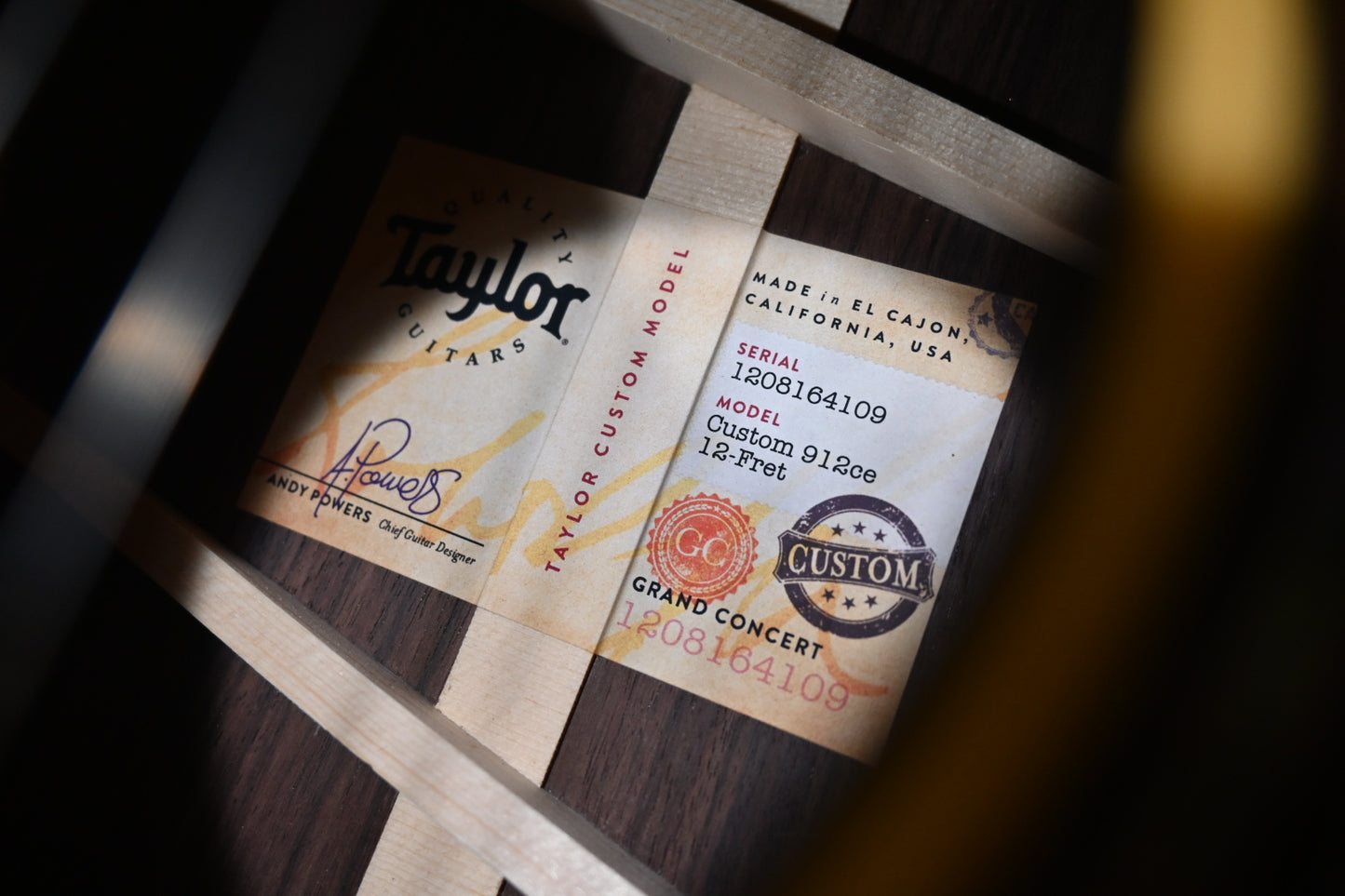 Taylor Custom Select 912ce 12-Fret Lutz Spruce/Rosewood Guitar #4109 - Danville Music