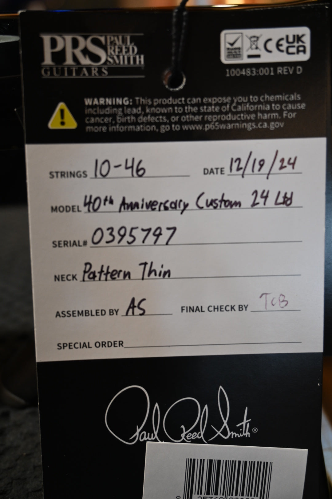 PRS 40th Anniversary Custom 24 Limited Edition - Sub Zero Guitar #5797 - Danville Music