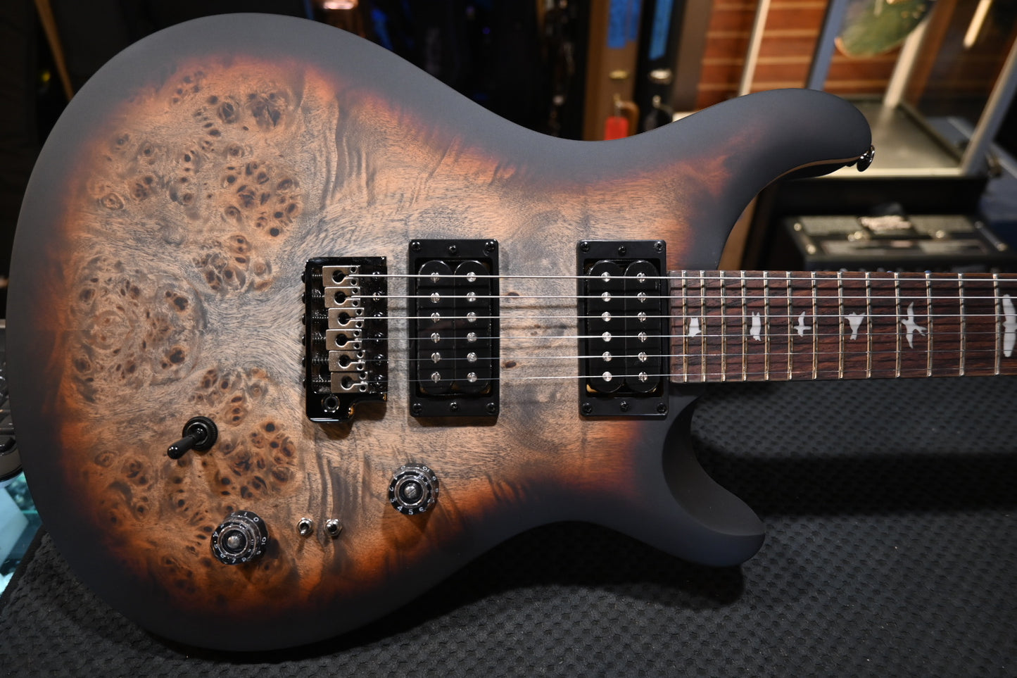 PRS SE “Exotic” Custom 24-08 Poplar Burl Limited Edition - Charcoal Cherry Midnight Burst Guitar #7724 - Danville Music