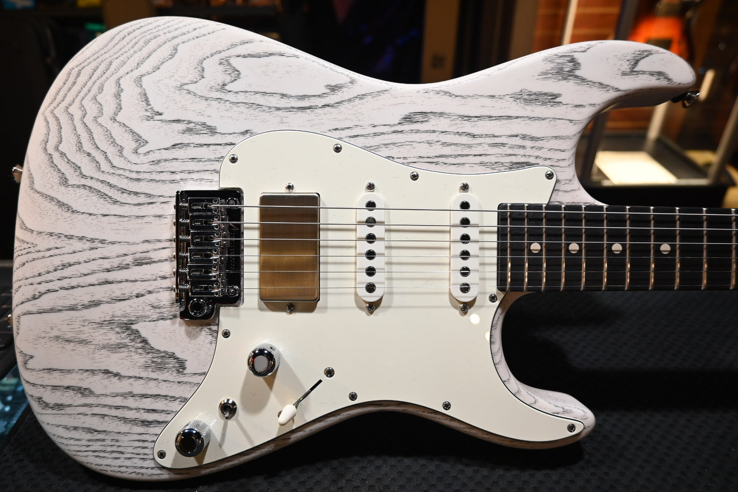 Tom Anderson Classic - White with Black Dog Hair Satin Guitar #223N - Danville Music