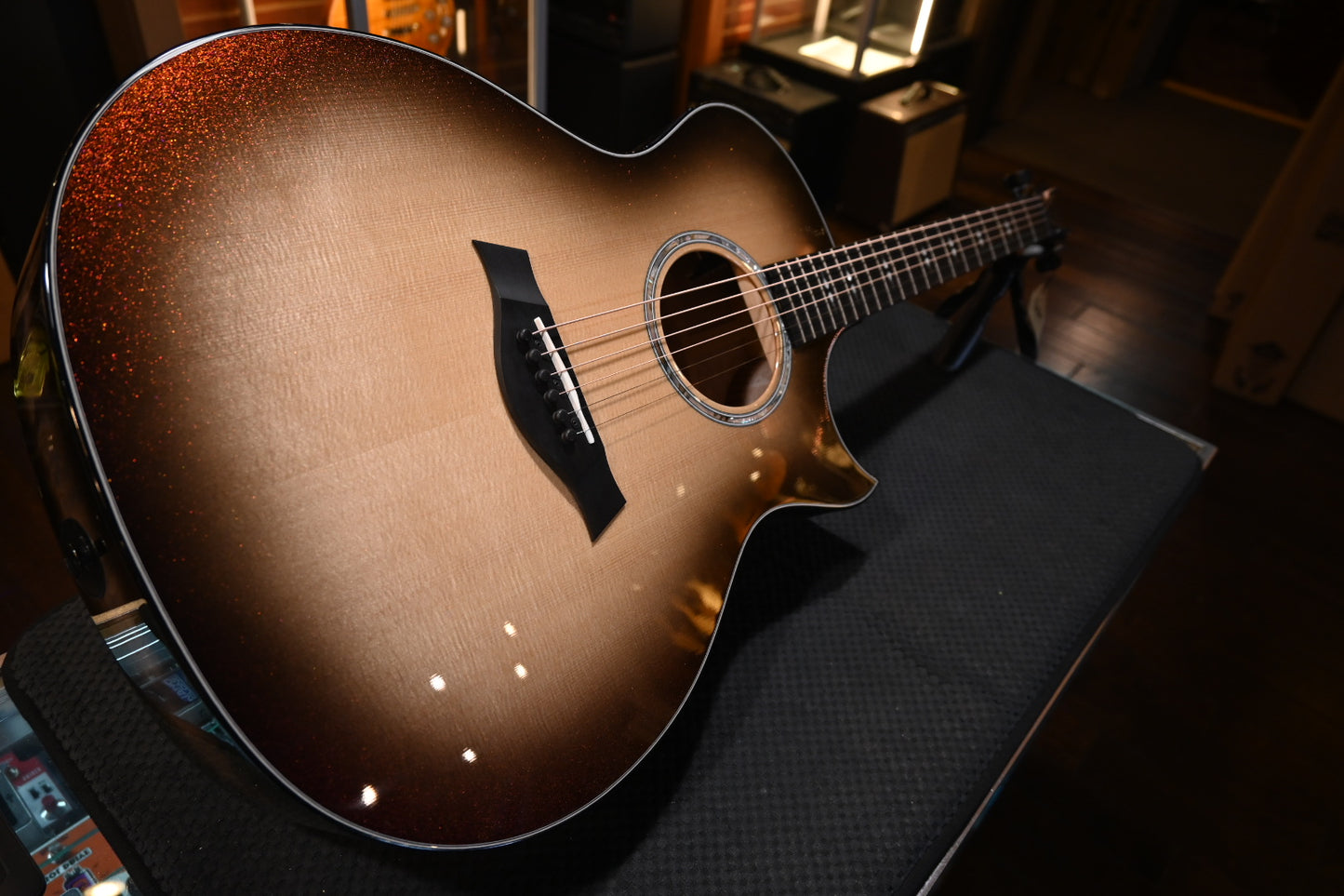 Taylor Custom GA Grand Auditorium Bearclaw Spruce/Big Leaf Quilt Maple Catch #26 - Silver Cranberry Supernova Guitar #4106 - Danville Music