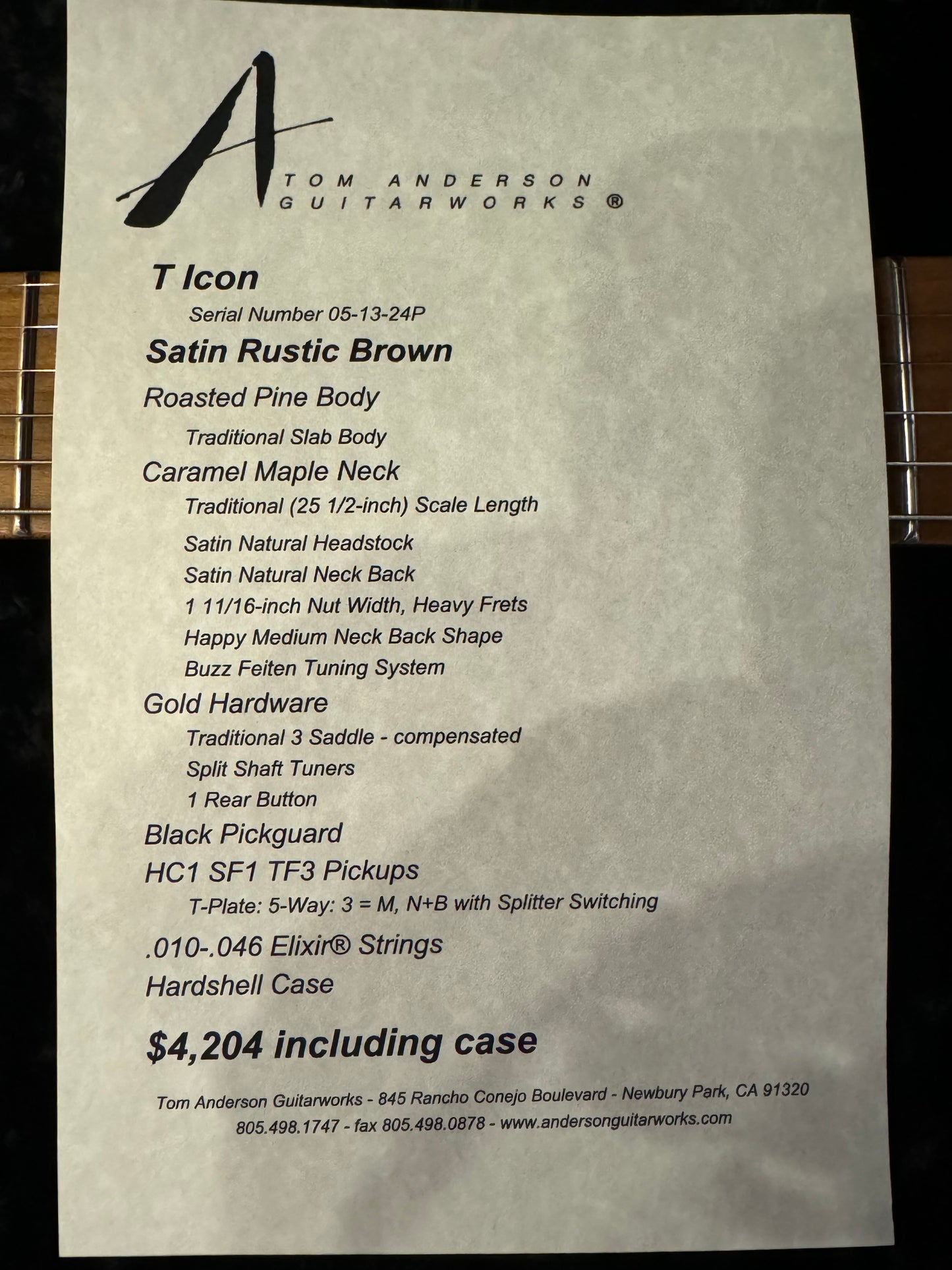 Tom Anderson T Icon Roasted Pine - Satin Rustic Brown Guitar #324P - Danville Music