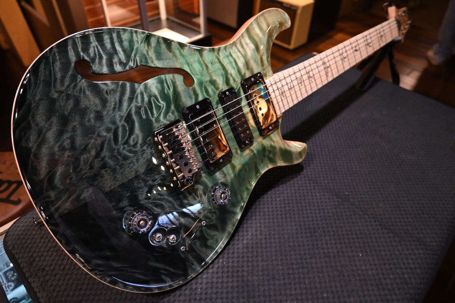 PRS Wood Library Special Semi-Hollow 10-Top Quilt Swamp Ash - Trampas Green Fade Guitar #5199 - Danville Music