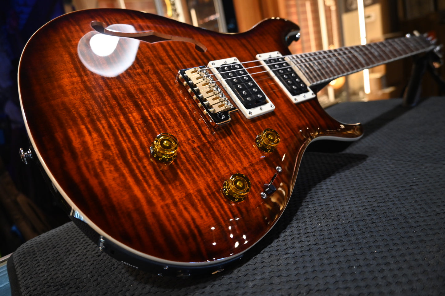 PRS SE Custom 24 Semi-Hollow Piezo - Orange Tiger Smokeburst Guitar #1698 - Danville Music