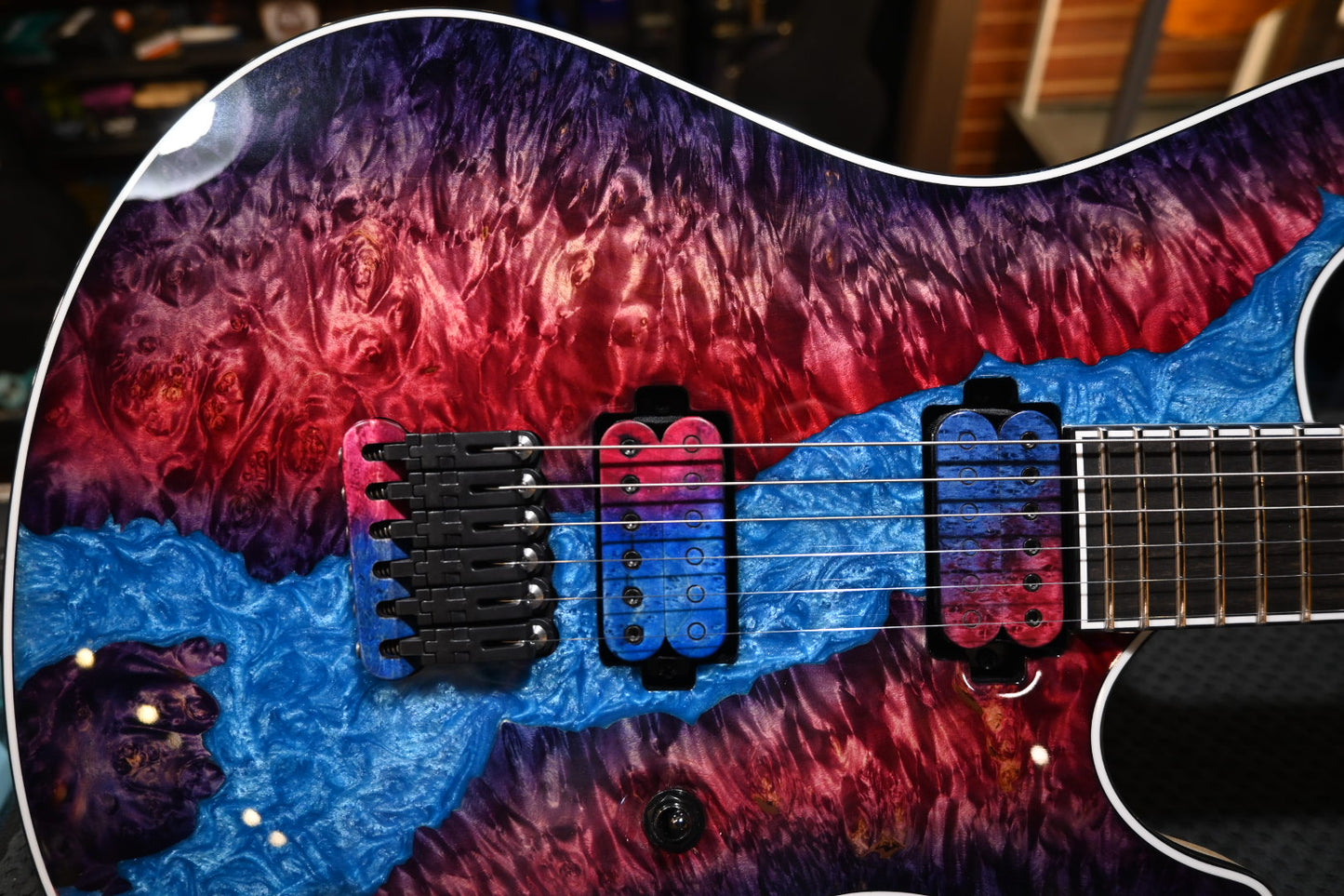 Mayones Regius 6 Custom Burl Maple Master Grade - Light Blue Stirred Resin Top Guitar #1007 - Danville Music