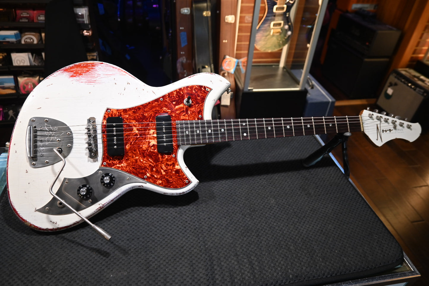 Novo Serus J LTD - Olympic White over Candy Apple Red Guitar #5356