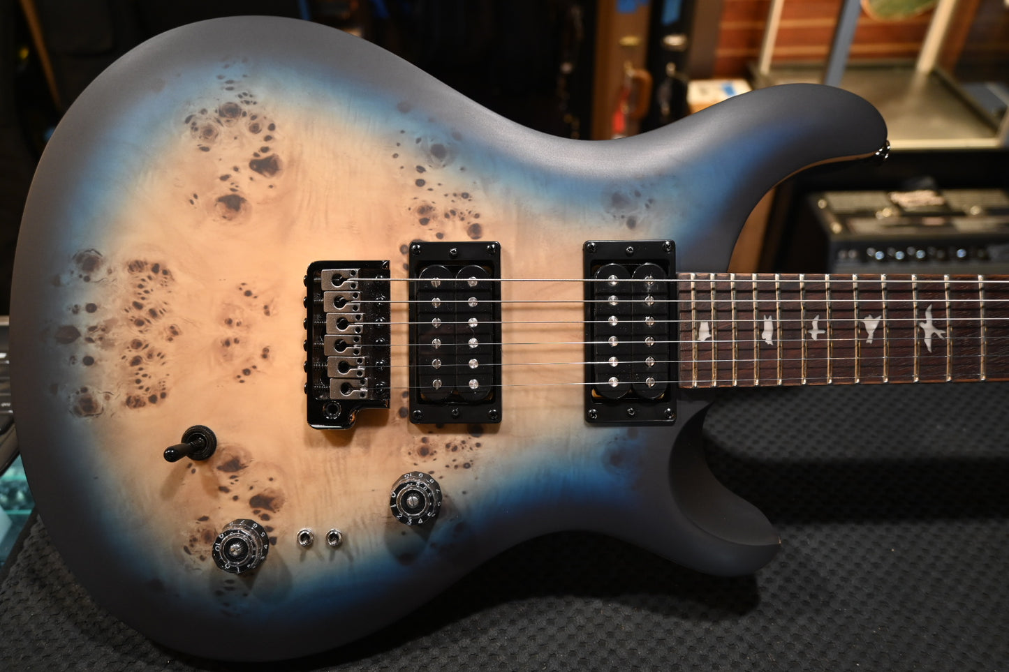 PRS SE “Exotic” Custom 24-08 Poplar Burl Limited Edition - Lake Blue Midnight Burst Guitar #8764 - Danville Music