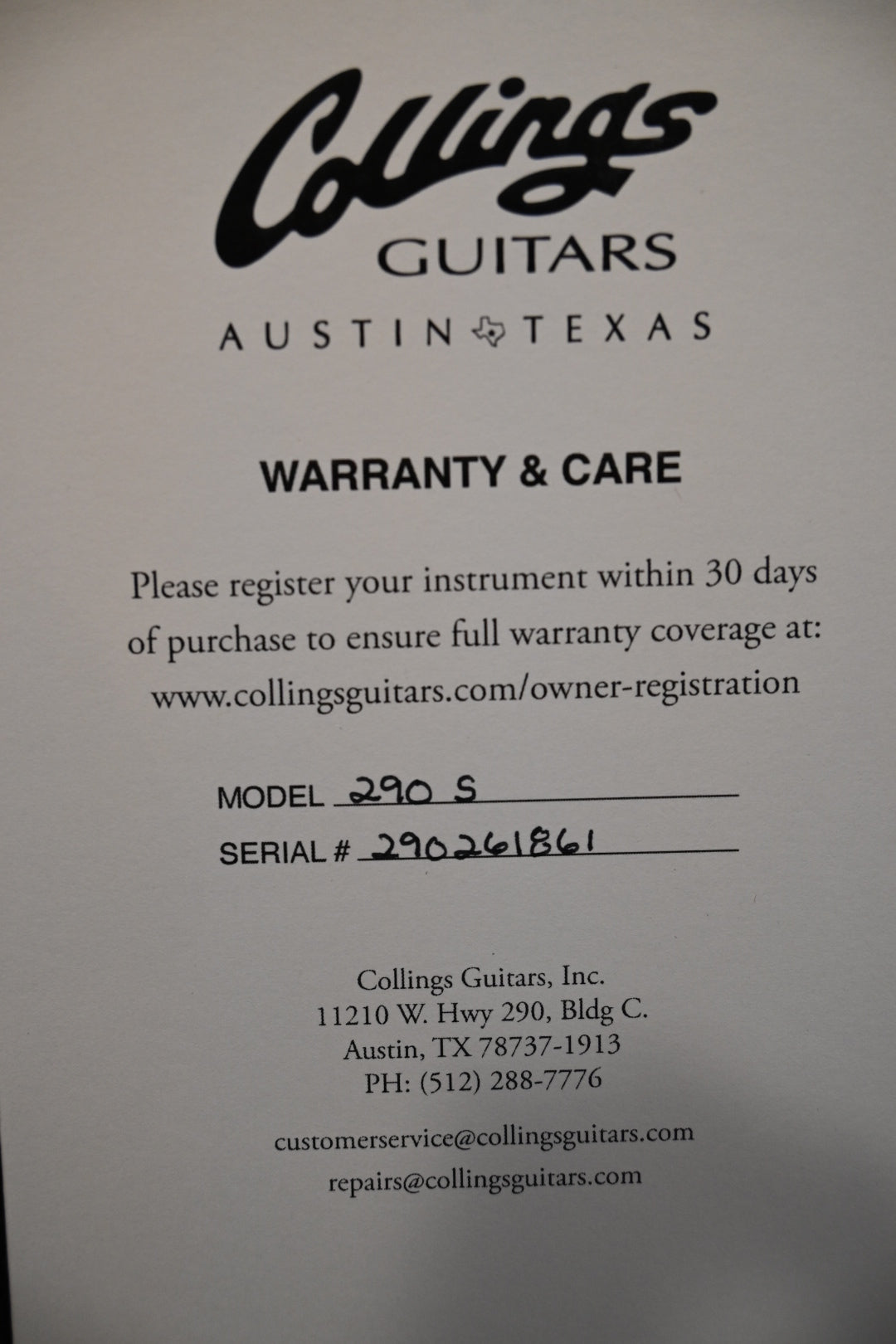 Collings 290 S - Tobacco Sunburst Guitar #1861