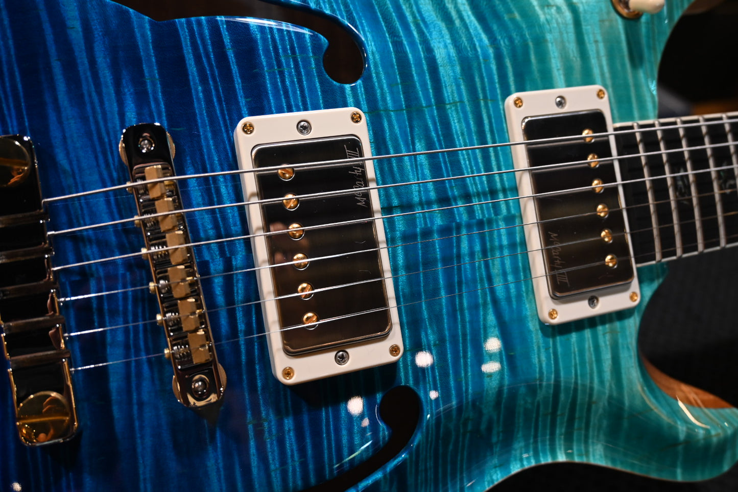PRS Wood Library McCarty 594 Hollowbody II 10-Top/Back McCarty III Pickups - Blue Fade Guitar #3509 - Danville Music
