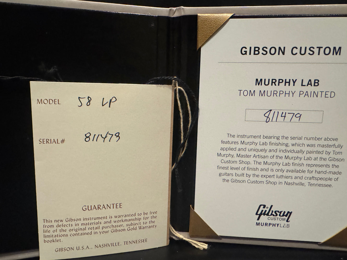 Gibson Custom Shop Wildwood Spec 1958 Les Paul Standard Reissue VOS Tom Murphy Painted 2021 - Darkburst Guitar #1479 - Danville Music