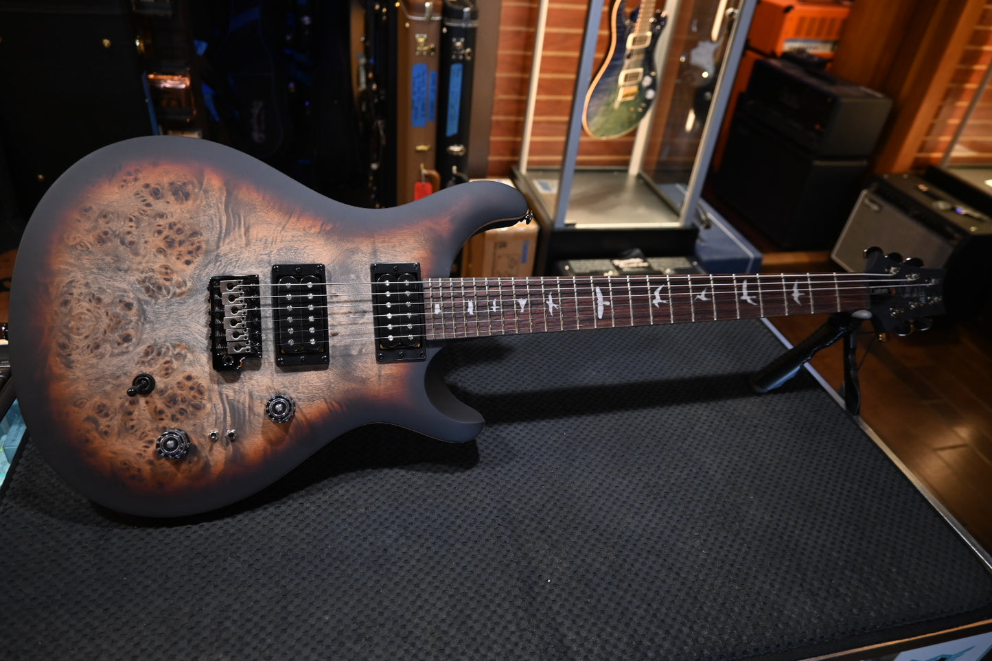 PRS SE “Exotic” Custom 24-08 Poplar Burl Limited Edition - Charcoal Cherry Midnight Burst Guitar #7724 - Danville Music