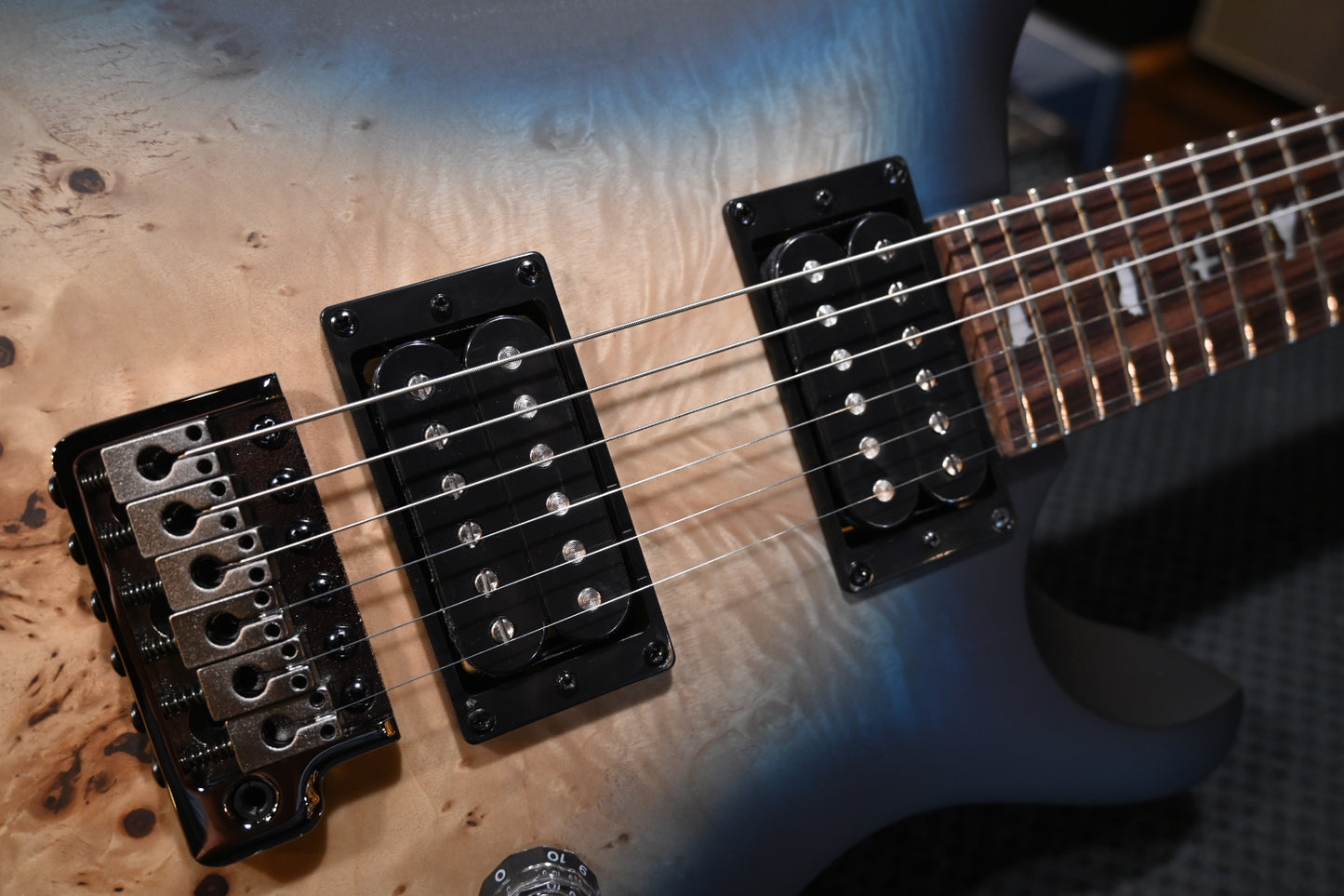 PRS SE “Exotic” Custom 24-08 Poplar Burl Limited Edition - Lake Blue Midnight Burst Guitar #1032 - Danville Music