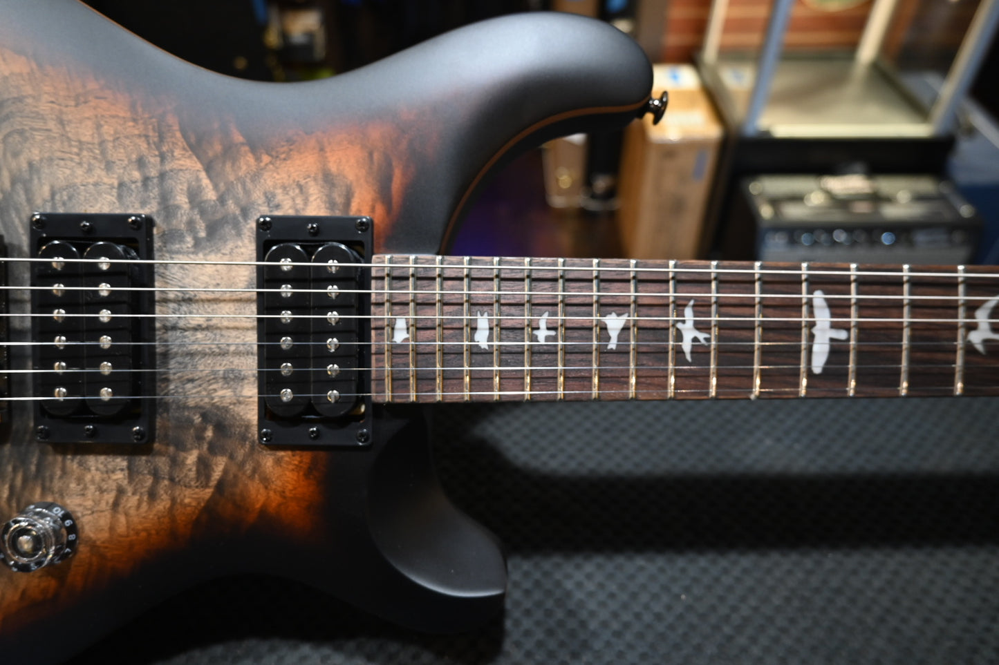 PRS SE “Exotic” Custom 24-08 Poplar Burl Limited Edition - Charcoal Cherry Midnight Burst Guitar #0554 - Danville Music