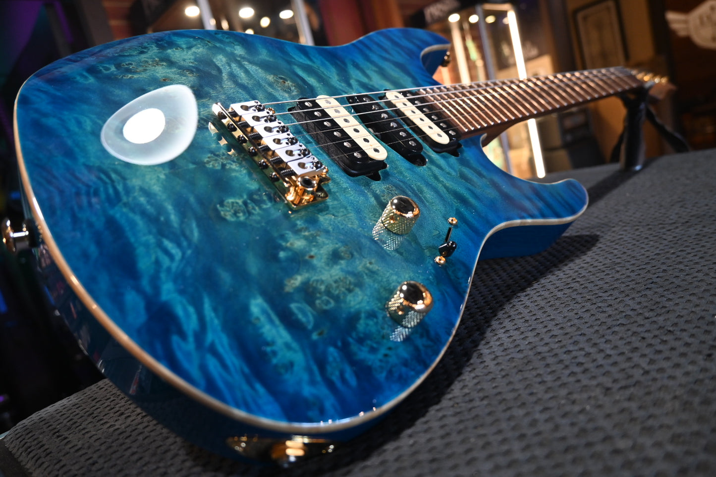 Suhr Custom Modern Waterfall Burl - Aqua Blue Burst Guitar #9717 PRE-OWNED - Danville Music