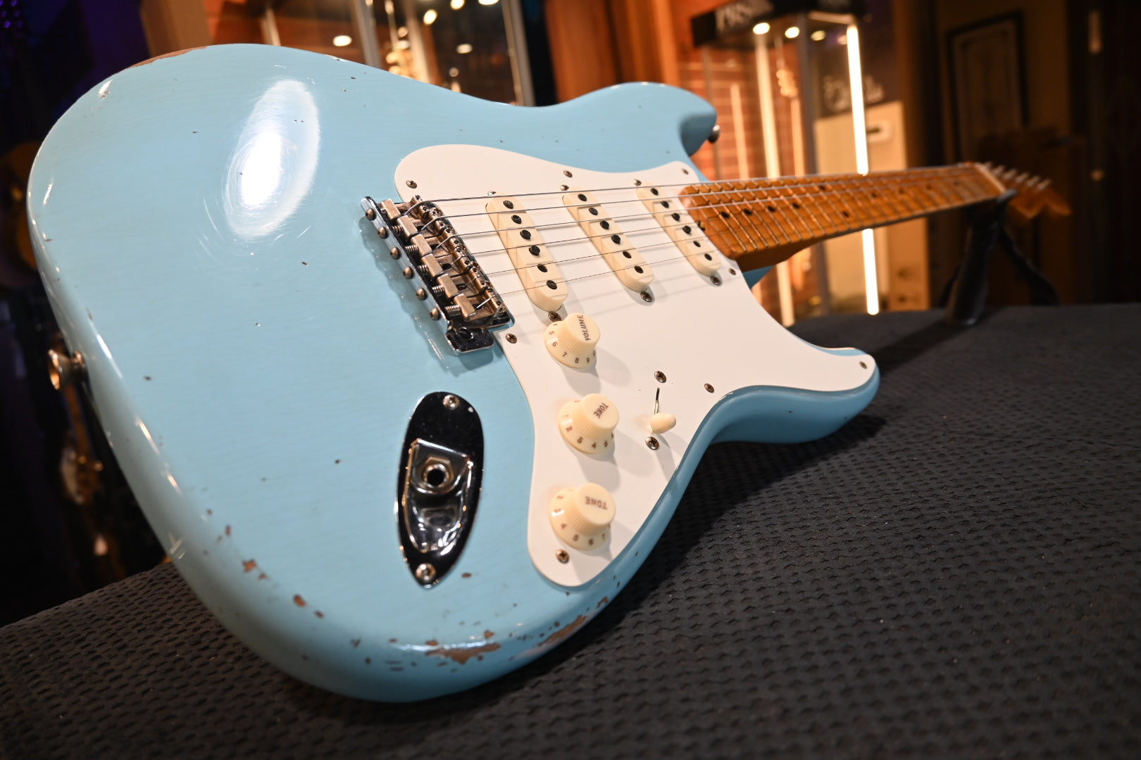 Fender Custom Shop 1957 Limited Stratocaster Relic 2023 - Faded Aged Daphne Blue Guitar #5280 - Danville Music