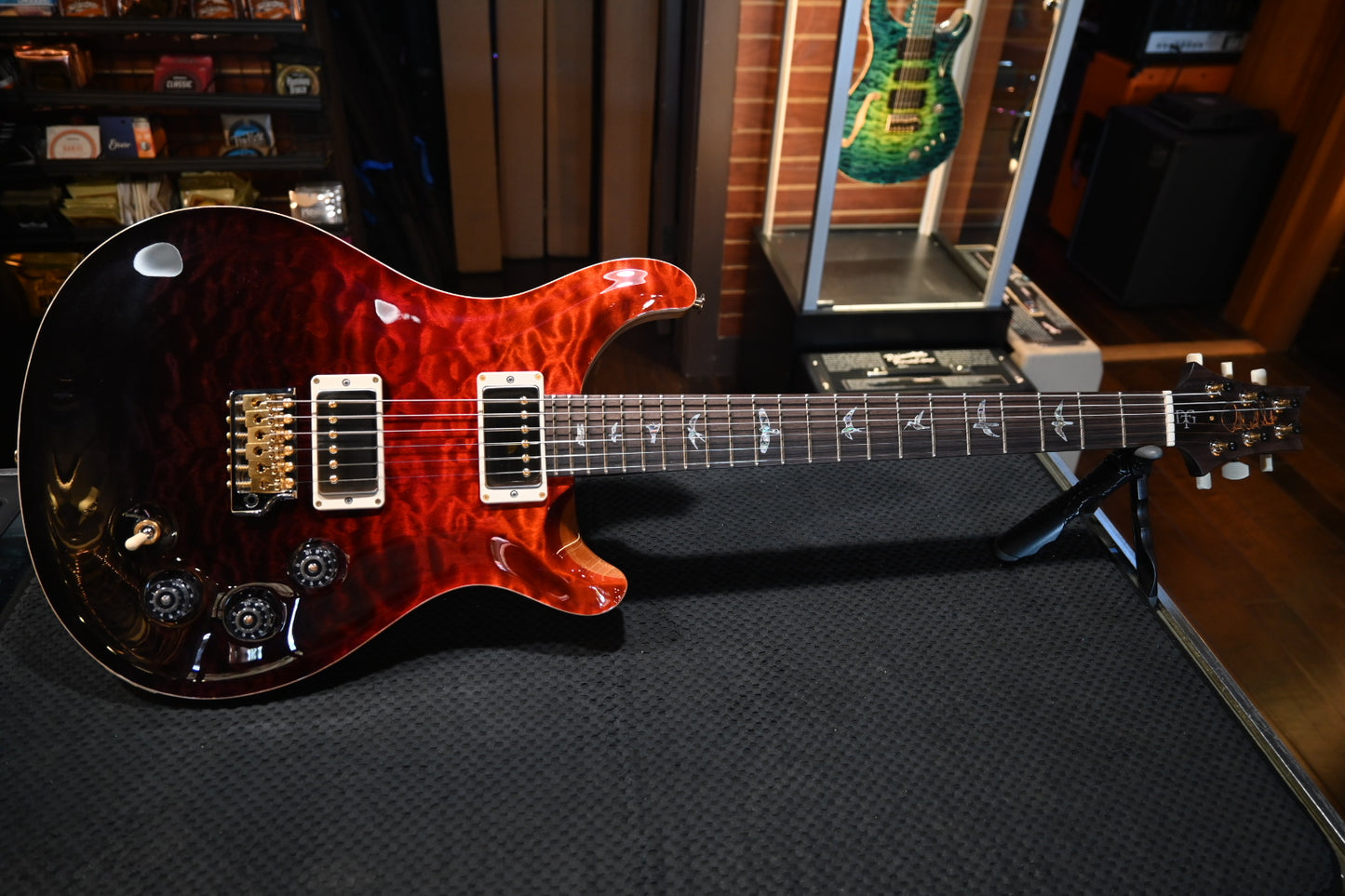 PRS Wood Library DGT 10-Top Quilt Brazilian Rosewood - Fire Red to Grey Black Fade Guitar #0079 - Danville Music