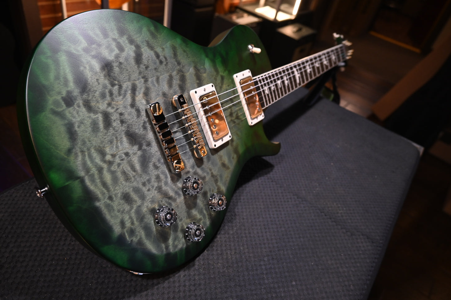 PRS Wood Library S2 McCarty SC 594 Single-Cut Quilt - Faded Gray Black Green Burst Satin Guitar #0265 - Danville Music