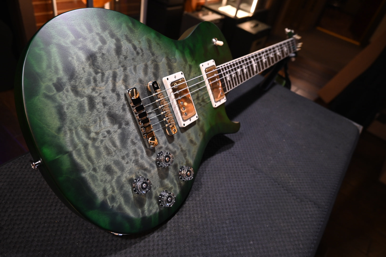 PRS Wood Library S2 McCarty SC 594 Single-Cut Quilt - Faded Gray Black Green Burst Satin Guitar #0265 - Danville Music