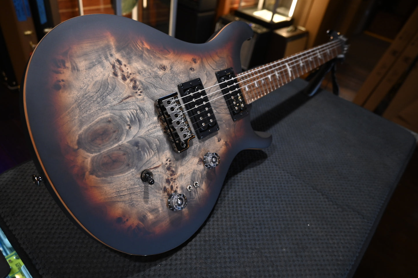 PRS SE “Exotic” Custom 24-08 Poplar Burl Limited Edition - Charcoal Cherry Midnight Burst Guitar #7015 - Danville Music