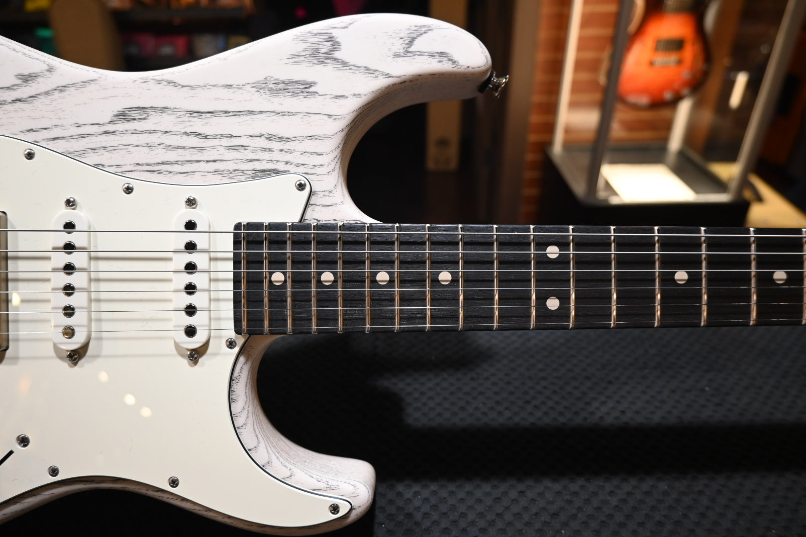 Tom Anderson Classic - White with Black Dog Hair Satin Guitar #223N - Danville Music