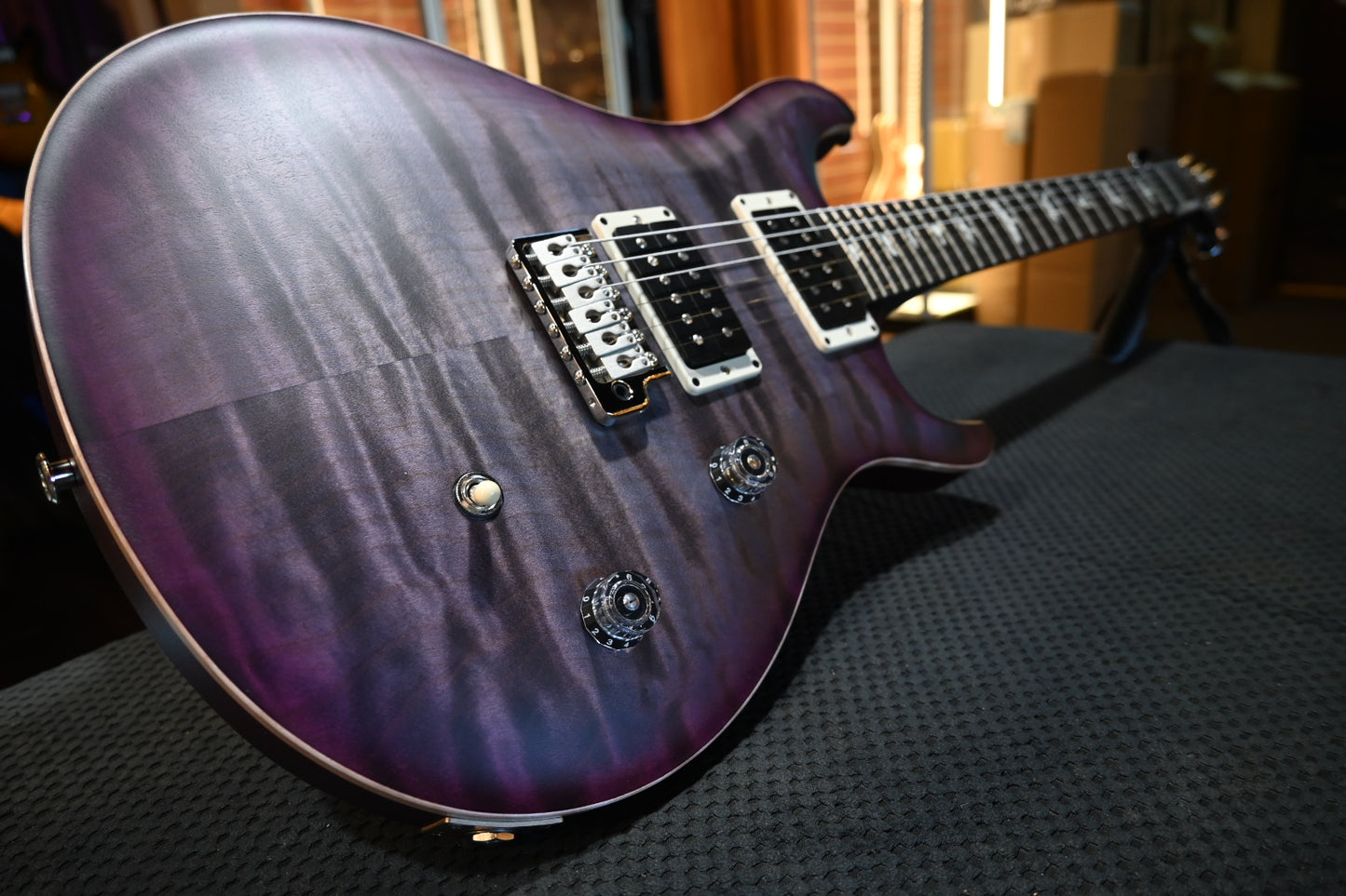 PRS Wood Library CE 24 Quilt - Faded Grey Black Purple Burst Satin Guitar #2751 - Danville Music