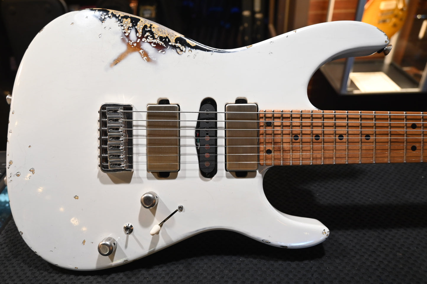 Tom Anderson Angel Player 7 - Olympic White over 3 Color Burst In-Distress Guitar #023N - Danville Music