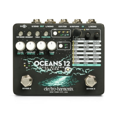 stereo effects pedal EHX Electro-Harmonix Oceans 12 Dual Stereo Reverb Effect Pedal