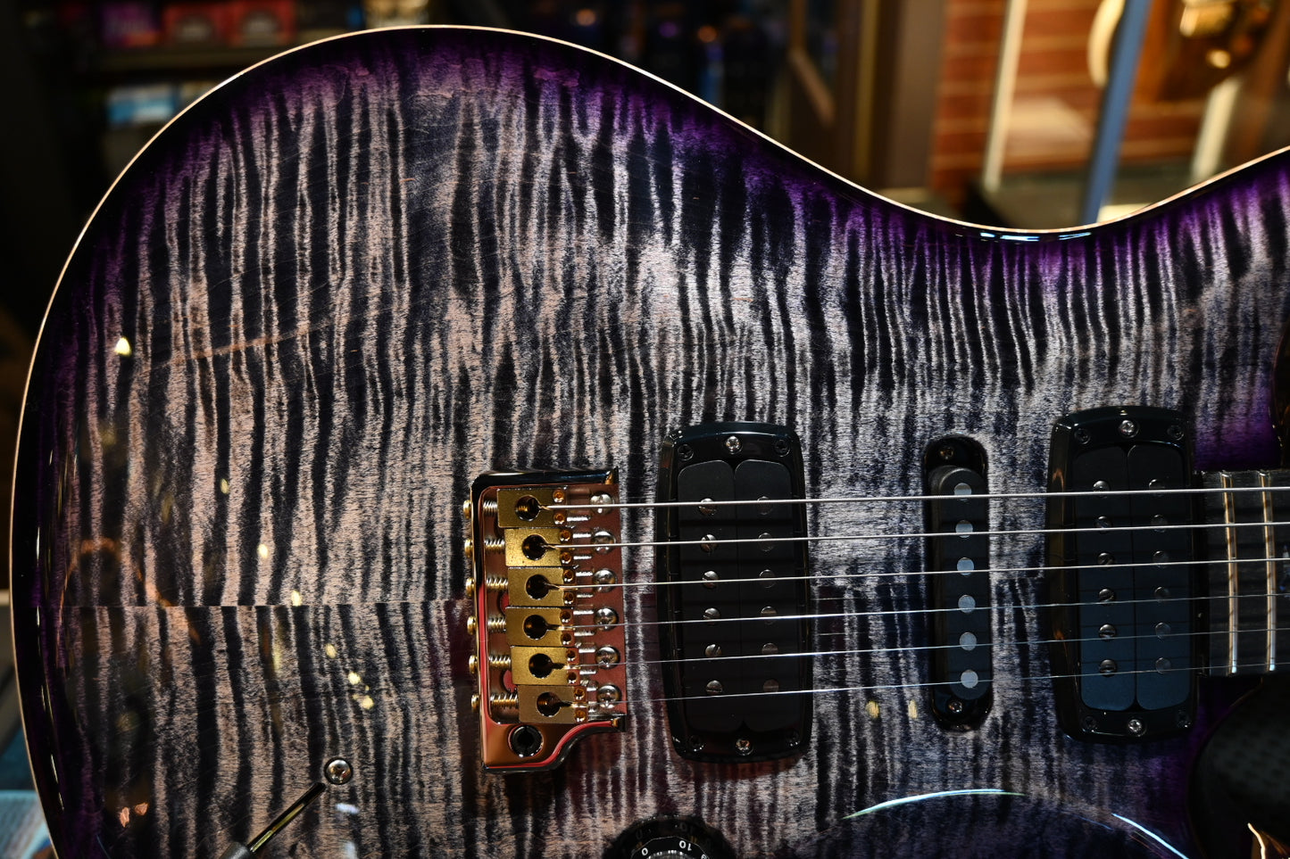 PRS Wood Library Modern Eagle V Swamp Ash Figured Maple Neck - Charcoal Purple Burst Guitar #9306 - Danville Music