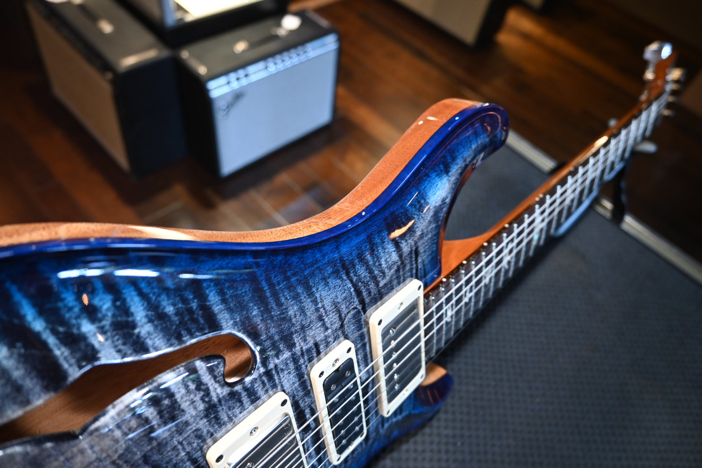 PRS Special Semi-Hollow - Charcoal Sapphire Wrap/Natural Back Guitar #7708 - Danville Music