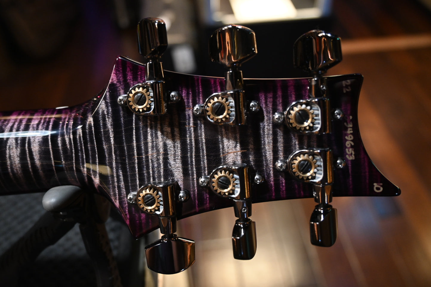 PRS Wood Library Modern Eagle V 10-Top Quilt Swamp Ash Figured Maple Neck - Charcoal Purple Burst Guitar #9653 - Danville Music