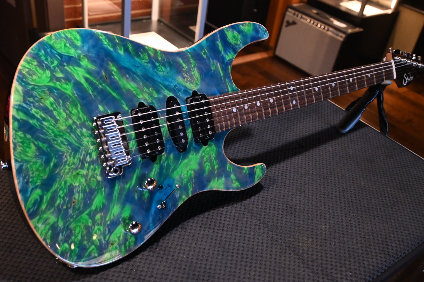 Suhr Custom Modern Waterfall Burl - Trans Algae Guitar #6231 - Danville Music