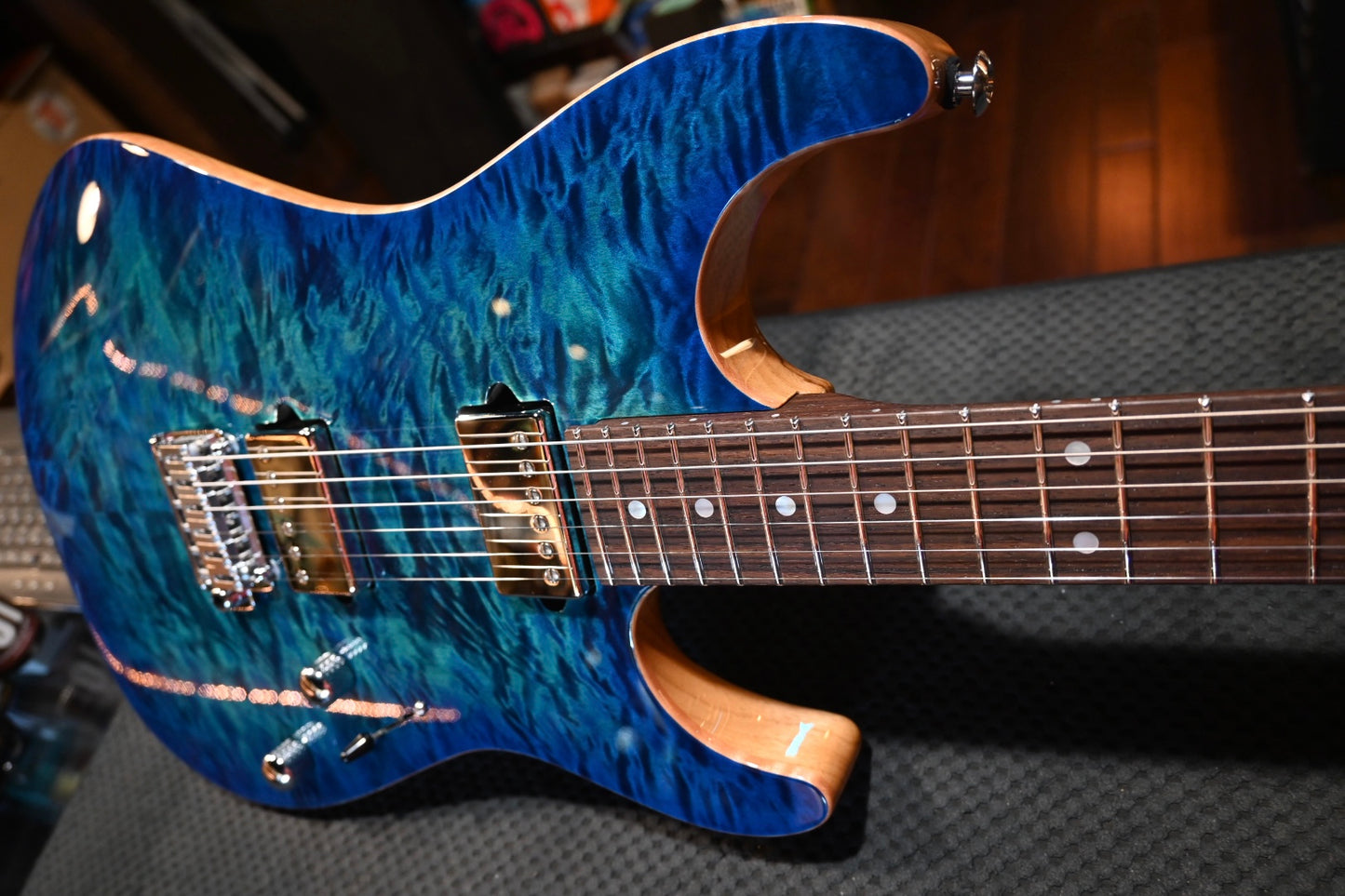 Suhr Custom Modern Black Limba/Rosewood Neck - Aqua Blue Burst Guitar #6330 - Danville Music