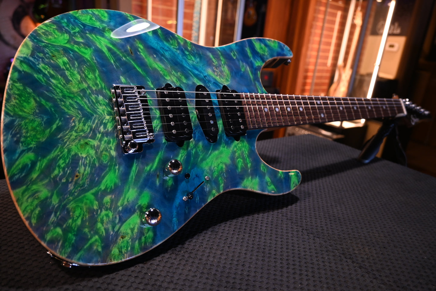 Suhr Custom Modern Waterfall Burl - Trans Algae Guitar #6231 - Danville Music