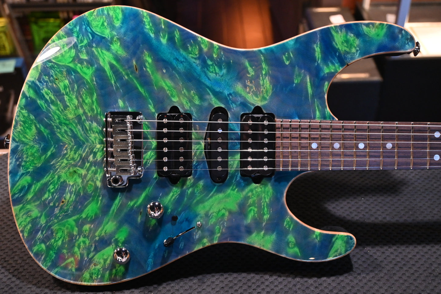 Suhr Custom Modern Waterfall Burl - Trans Algae Guitar #6231 - Danville Music