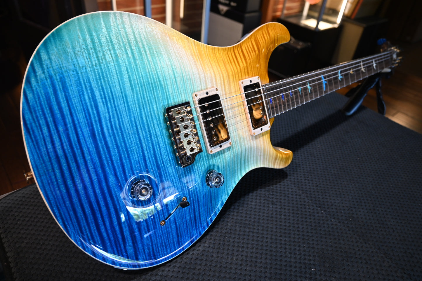 PRS Private Stock Custom 24 One Piece Curly Maple Top Ziricote Neck - Beach Cross Fade Guitar #9428 - Danville Music