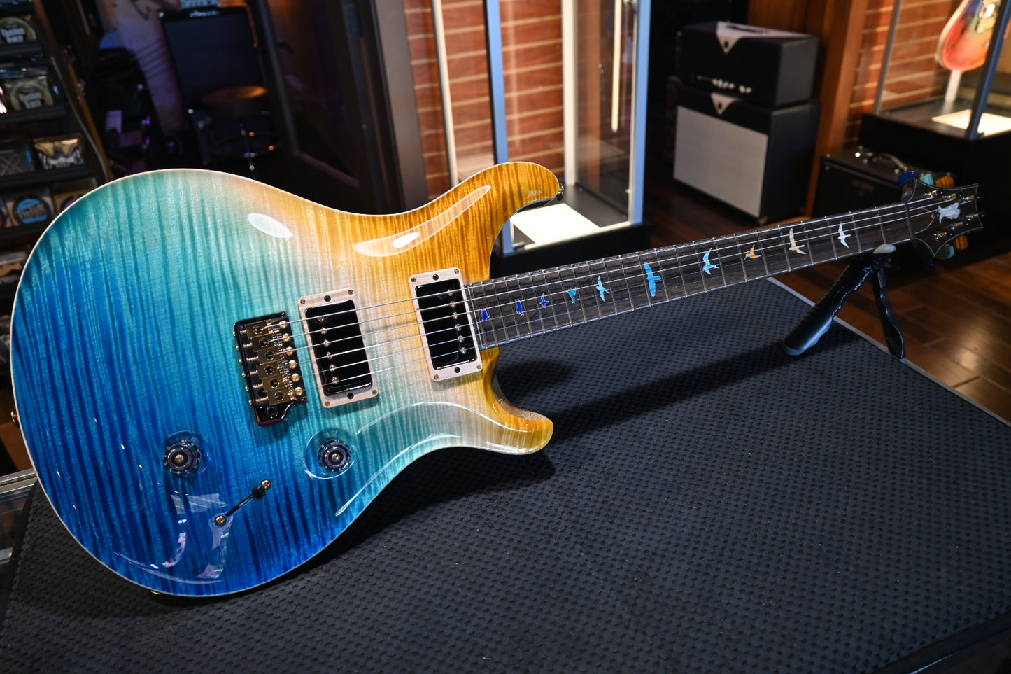 PRS Private Stock Custom 24 One Piece Curly Maple Top Ziricote Neck - Beach Cross Fade Guitar #9428 - Danville Music