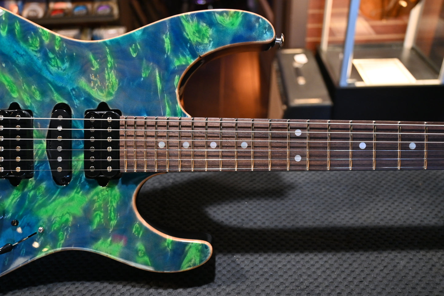 Suhr Custom Modern Waterfall Burl - Trans Algae Guitar #6231 - Danville Music