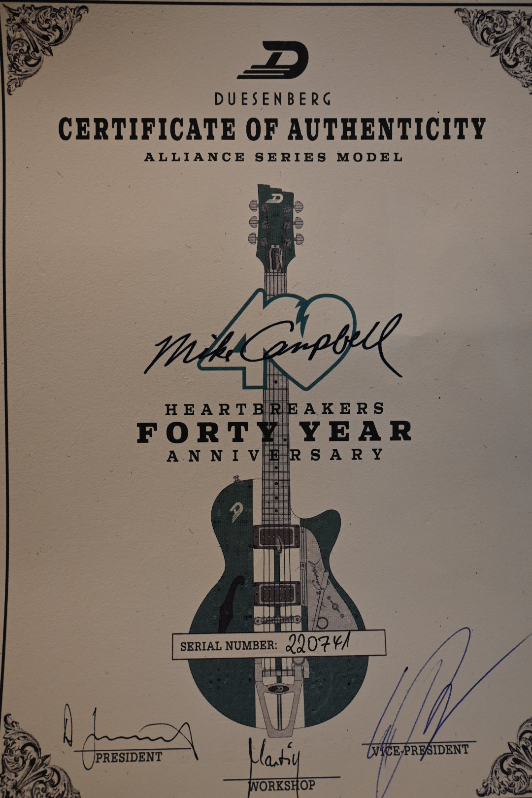 Duesenberg Alliance Series Mike Campbell 40th Anniversary - Catalina Green/White Guitar #0741 - Danville Music