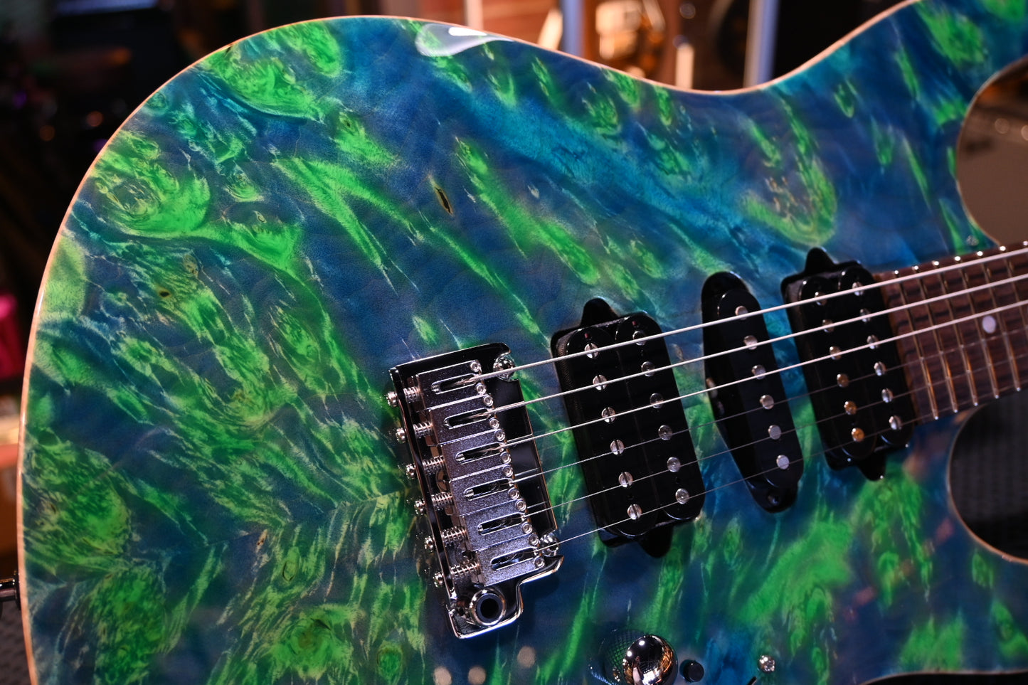 Suhr Custom Modern Waterfall Burl - Trans Algae Guitar #6231 - Danville Music