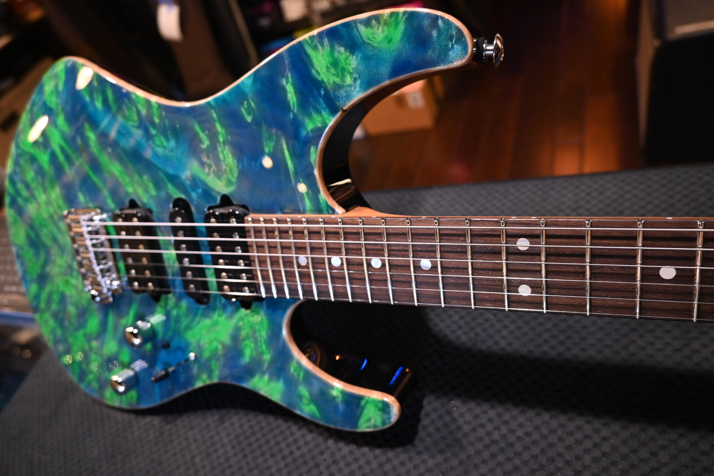 Suhr Custom Modern Waterfall Burl - Trans Algae Guitar #6231 - Danville Music