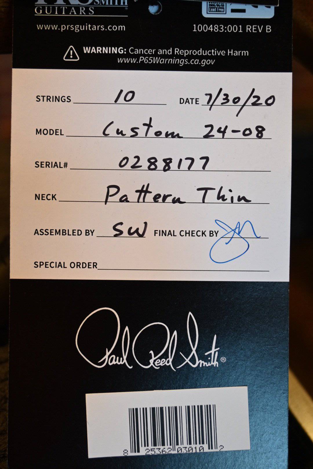 PRS Paul Reed Smith Custom 24-08 Artist Package - River Blue #8177 - Danville Music